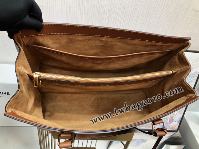 Celine專櫃2023春夏新款全皮購物袋 賽琳棕色小牛皮肩背女包 sldj2314